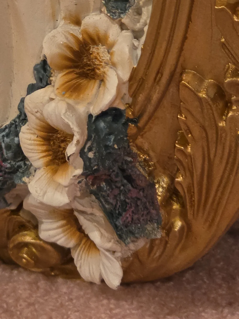 Gold Framed Ghost Wall Plaque with Ivory Flowers